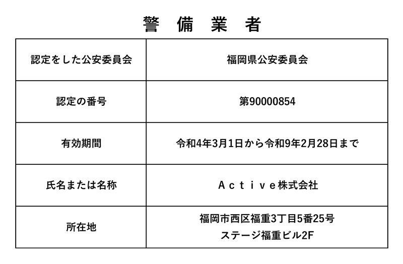 警備業認定証